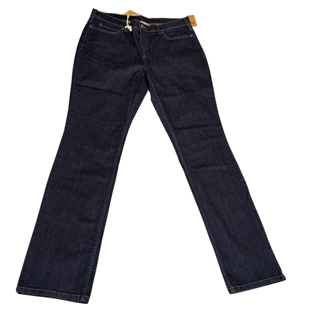 Duluth Trading Co Womens Dark Wash Straight Leg Jeans 14/34x32 Blue Denim NWT
